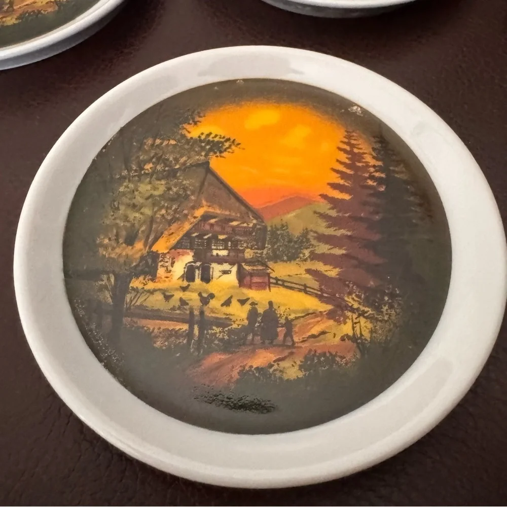 Vintage Black Forest Schramberg Majolika Coaster Set 6Pc